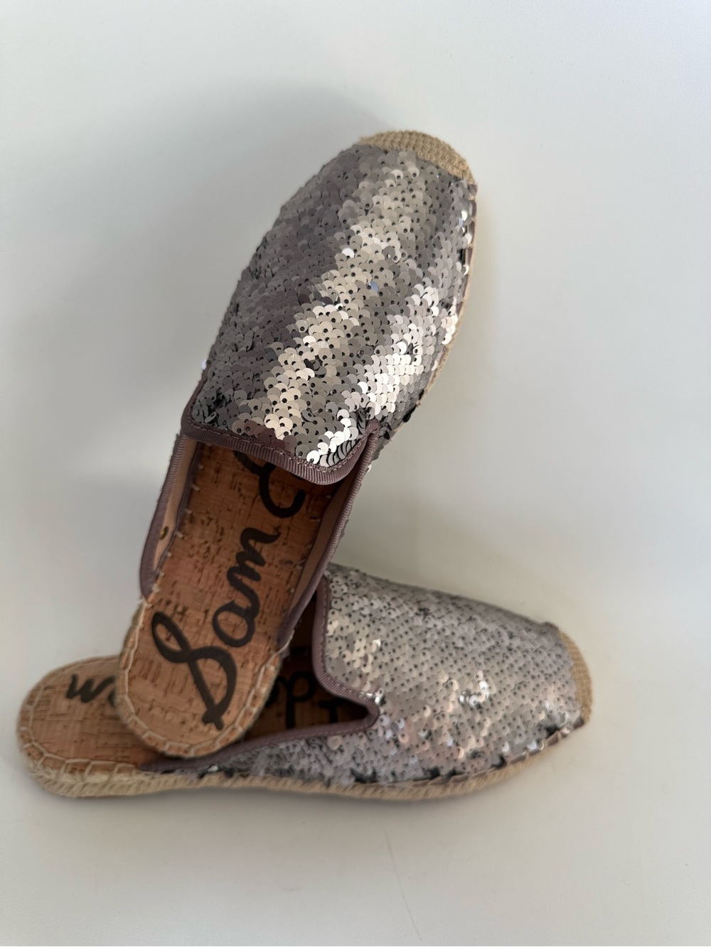 Sam Edelman Silver Sequin Espadrille Slip-Ons
